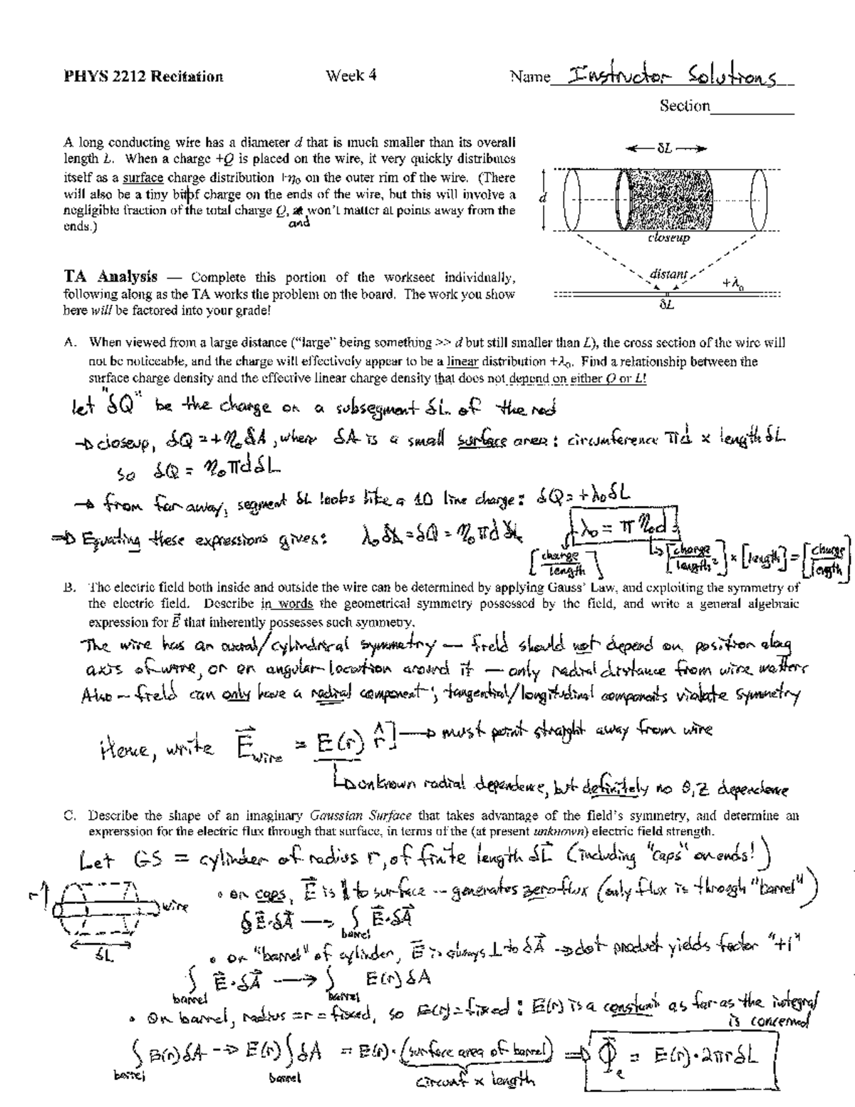 Physics 2212 -Gauss' Law - Axial Symmetry - PHYS 2212 - Studocu