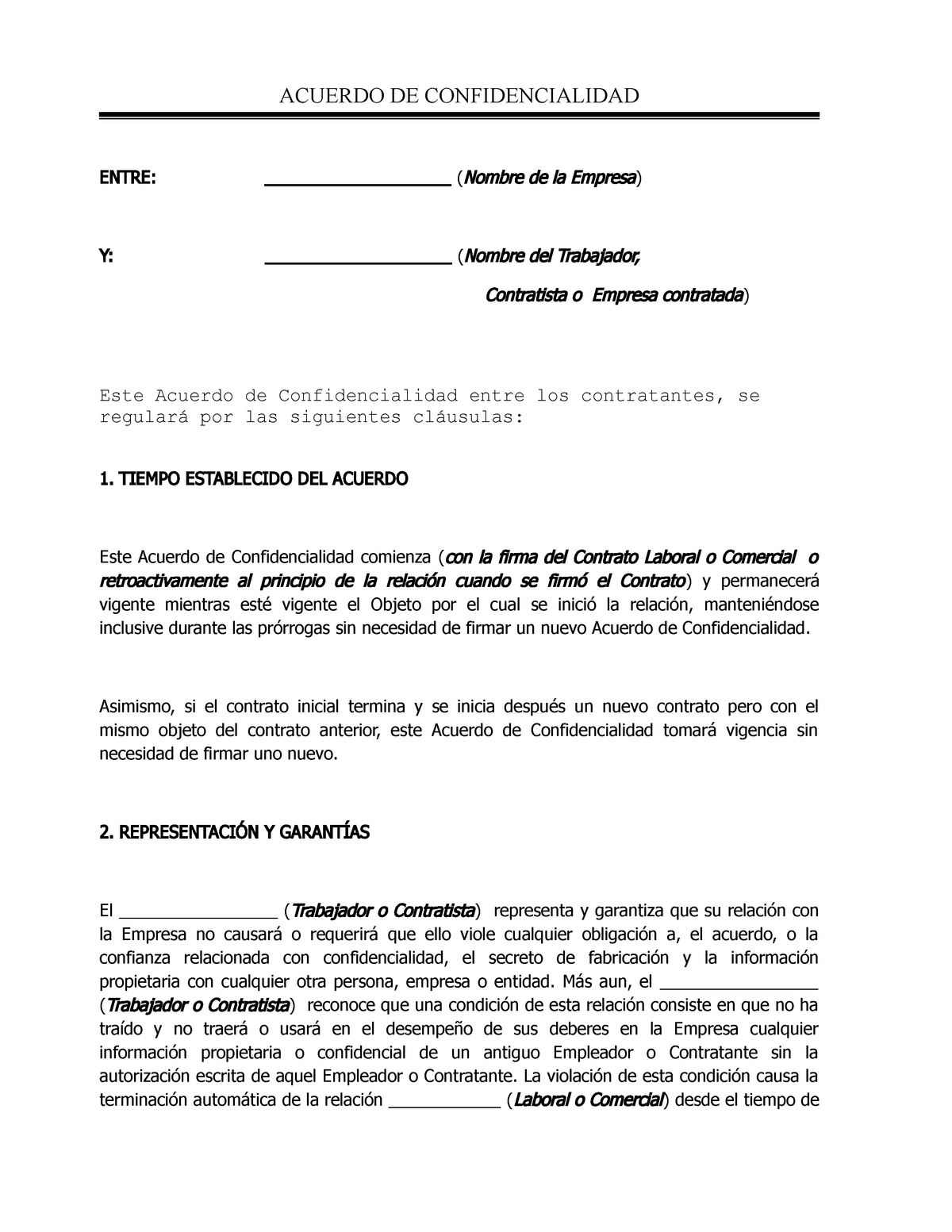 Acuerdo De Confidencialidad Nay Acuerdo De Confidencialidad Entre