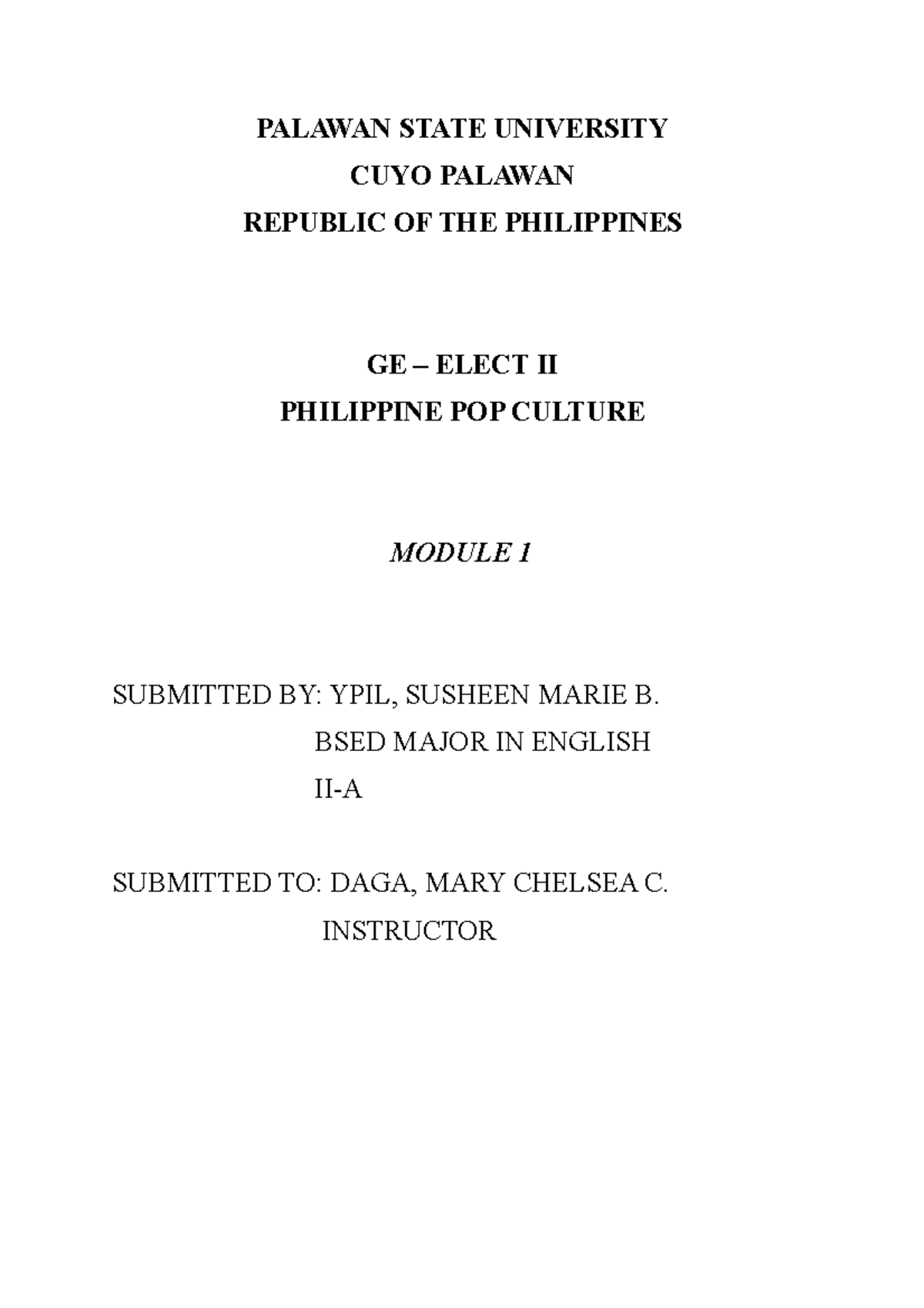 GE Elect 11 - Module 1 - Answer in ommodurel - PALAWAN STATE UNIVERSITY ...