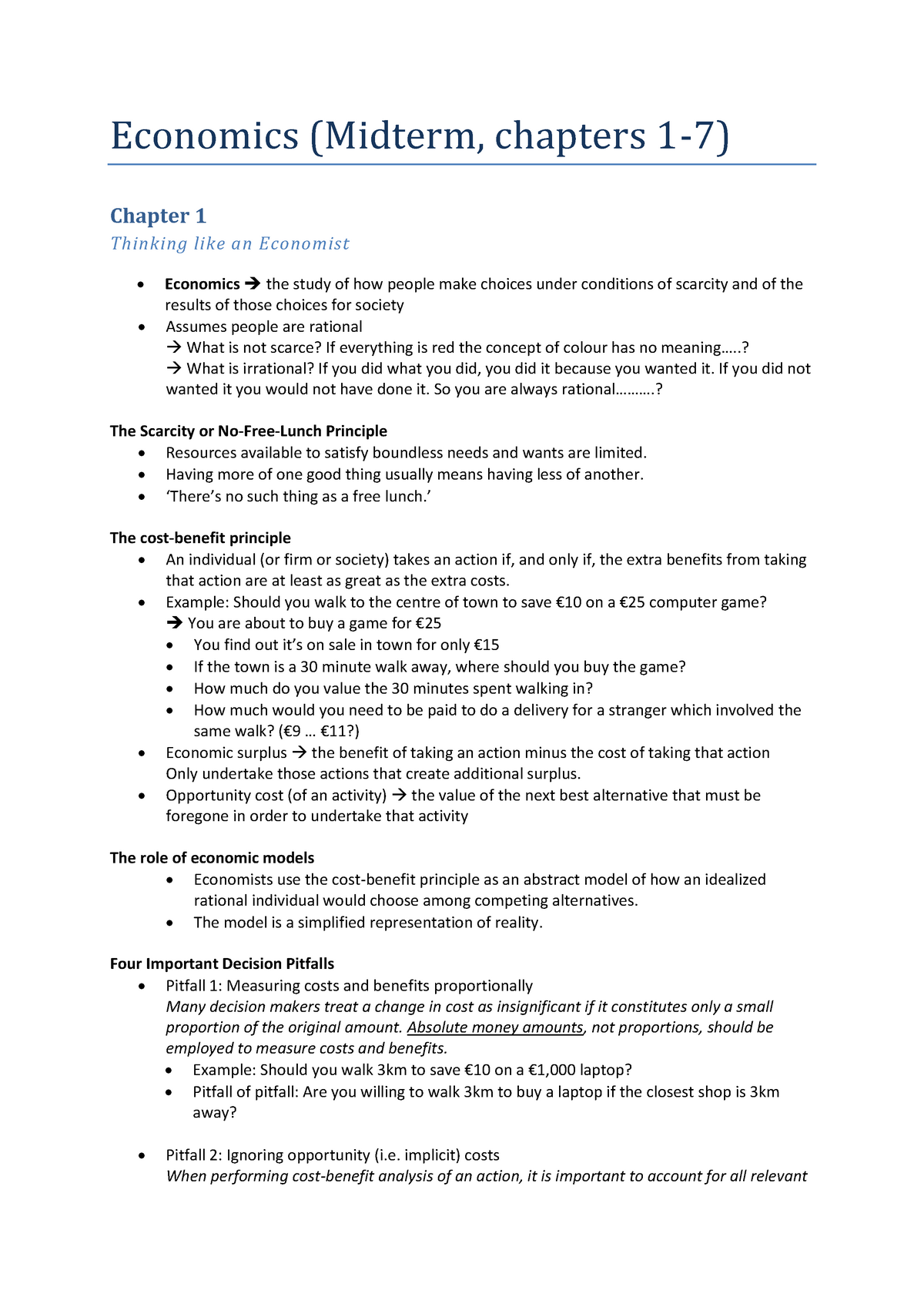 Summary Economics For IB: Lectures, Chapters 1-4 - Economics (Midterm ...