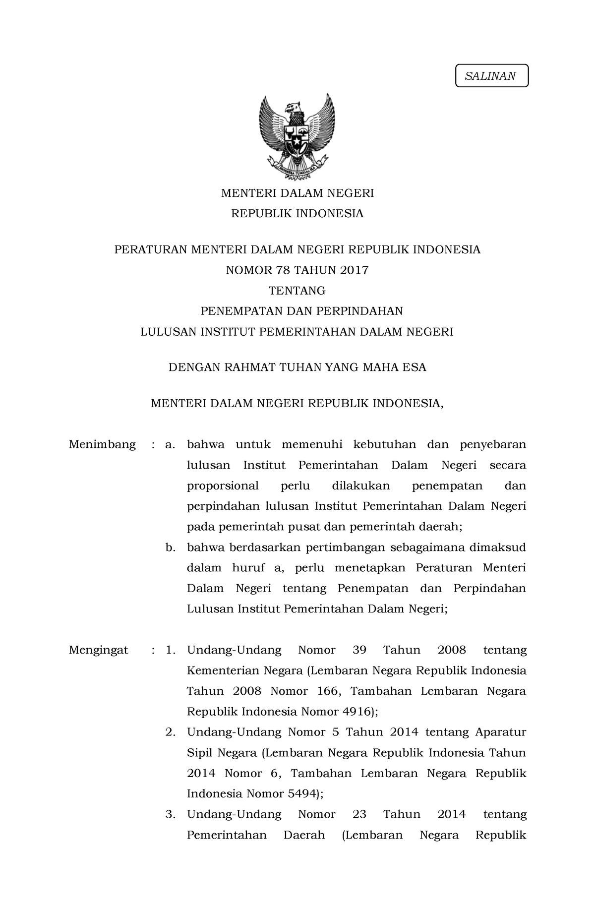 Permendagri Nomor 78 Tahun 2017 - MENTERI DALAM NEGERI REPUBLIK ...