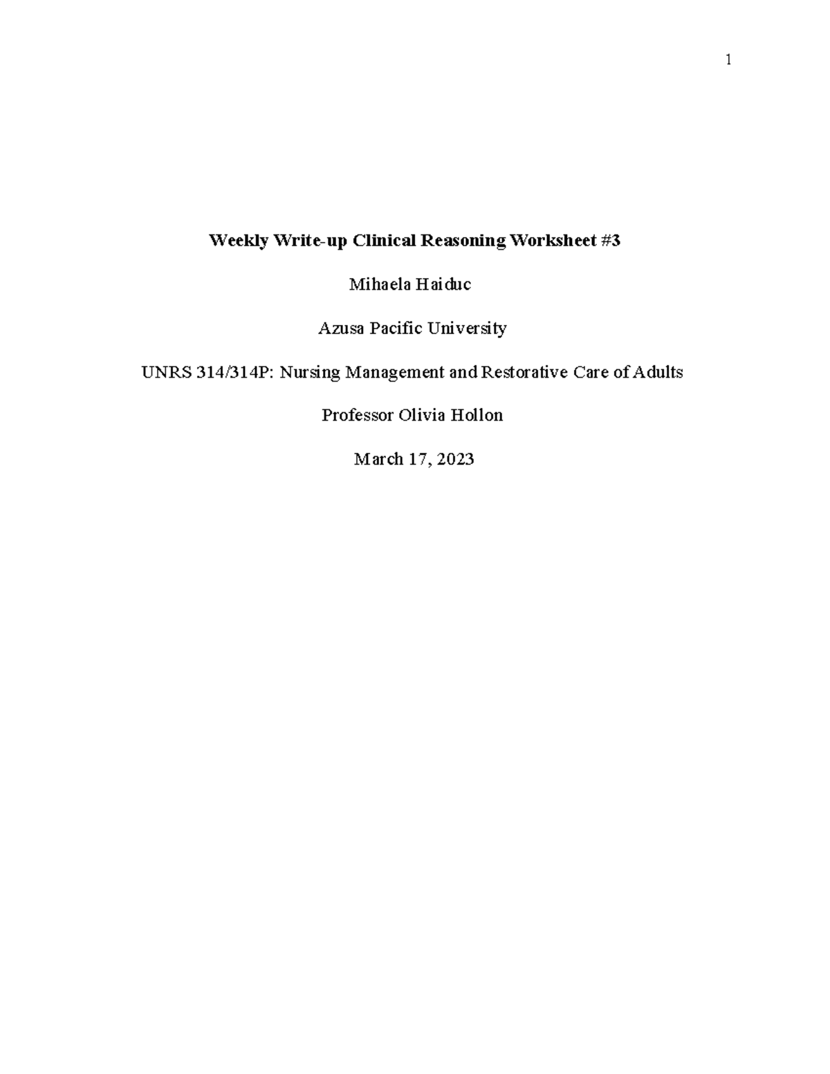 Weekly Write Up Template 3 Weekly Write up Clinical Reasoning 