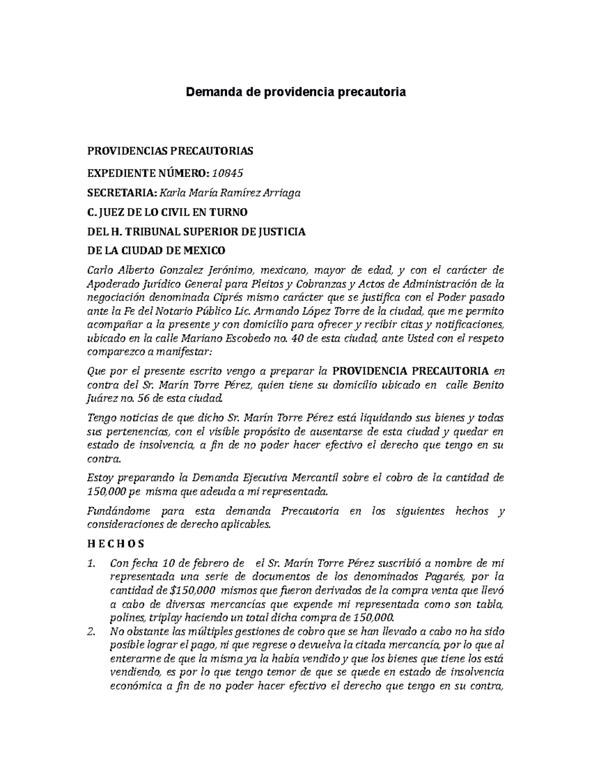 Demanda De Providencia Precautoria Demanda De Providencia Pr - Demanda ...