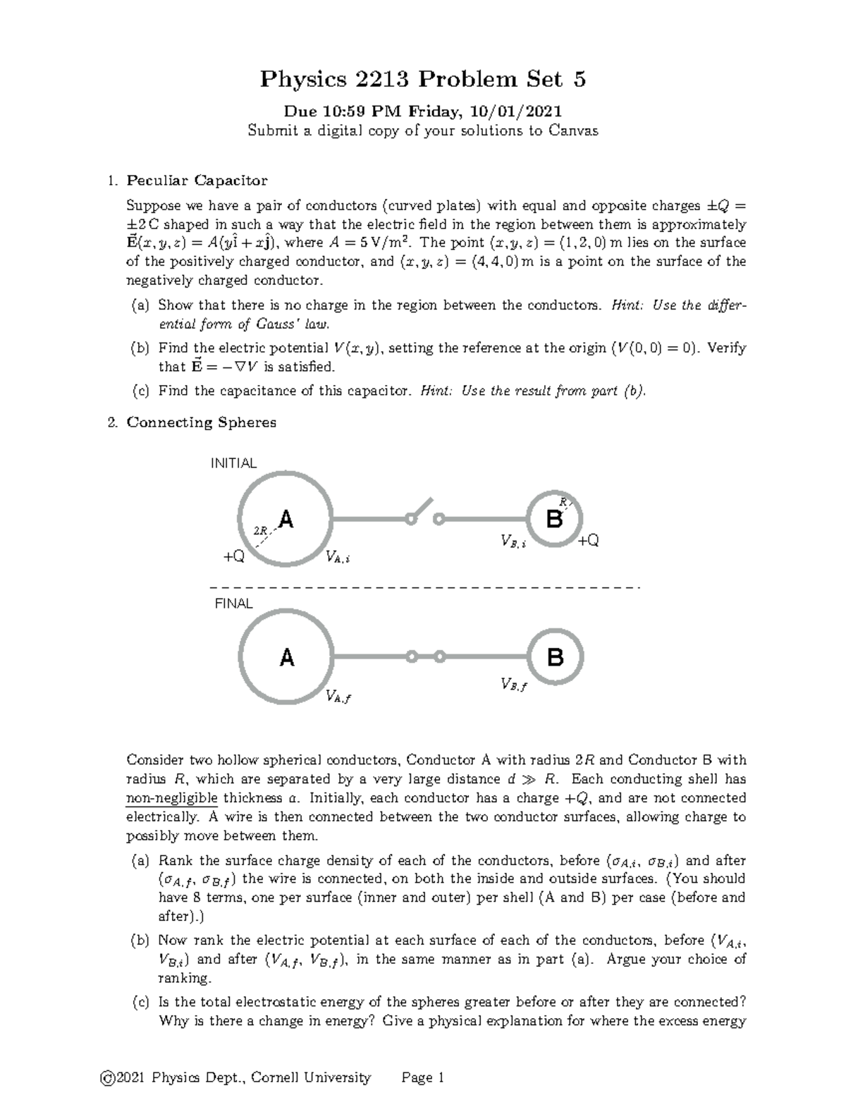PS05 F21 Capacitors Physics 2213 Problem Set 5 Due 1059 PM Friday