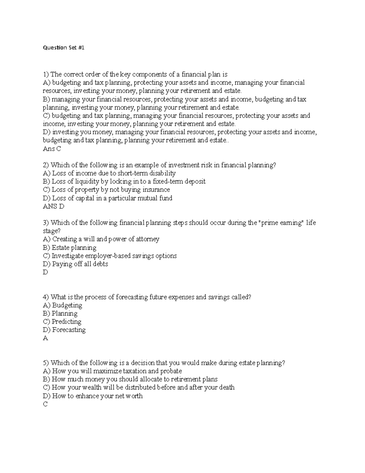 Question Set 1 student version Integrated Financial Planning