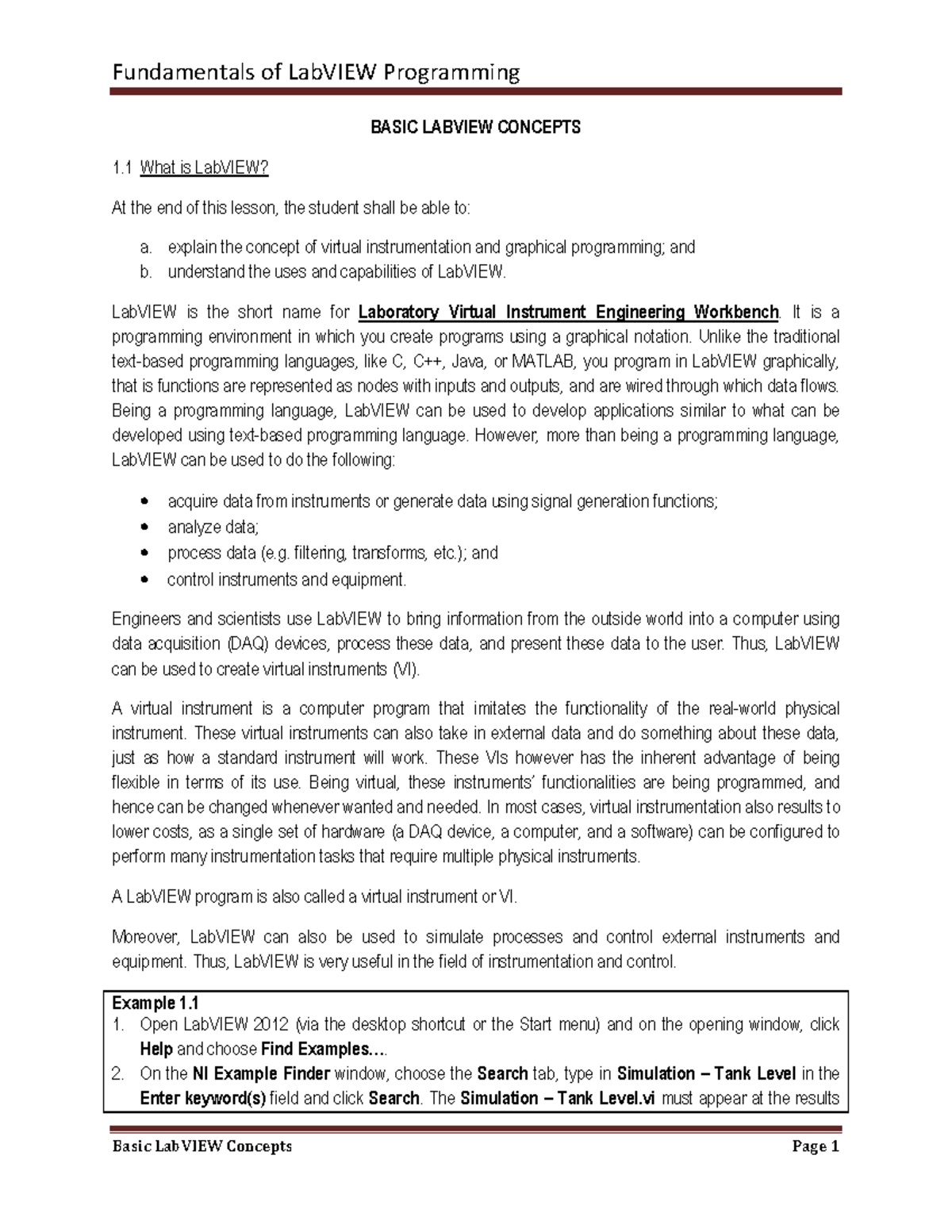 Lab VIEW[unit 01] - Lecture Notes 1 - Fundamentals Of LabVIEW ...