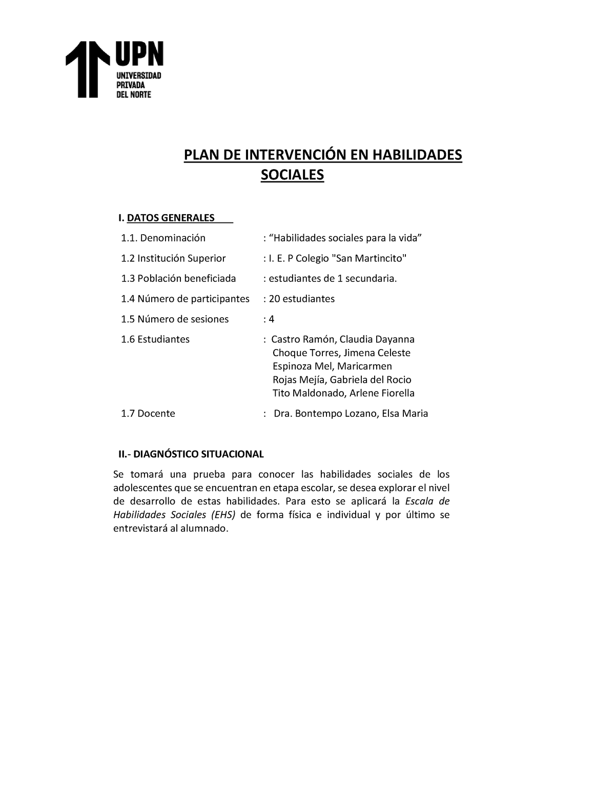 Programa DE Intervención EN Habilidades Sociales - PLAN DE INTERVENCI”N ...