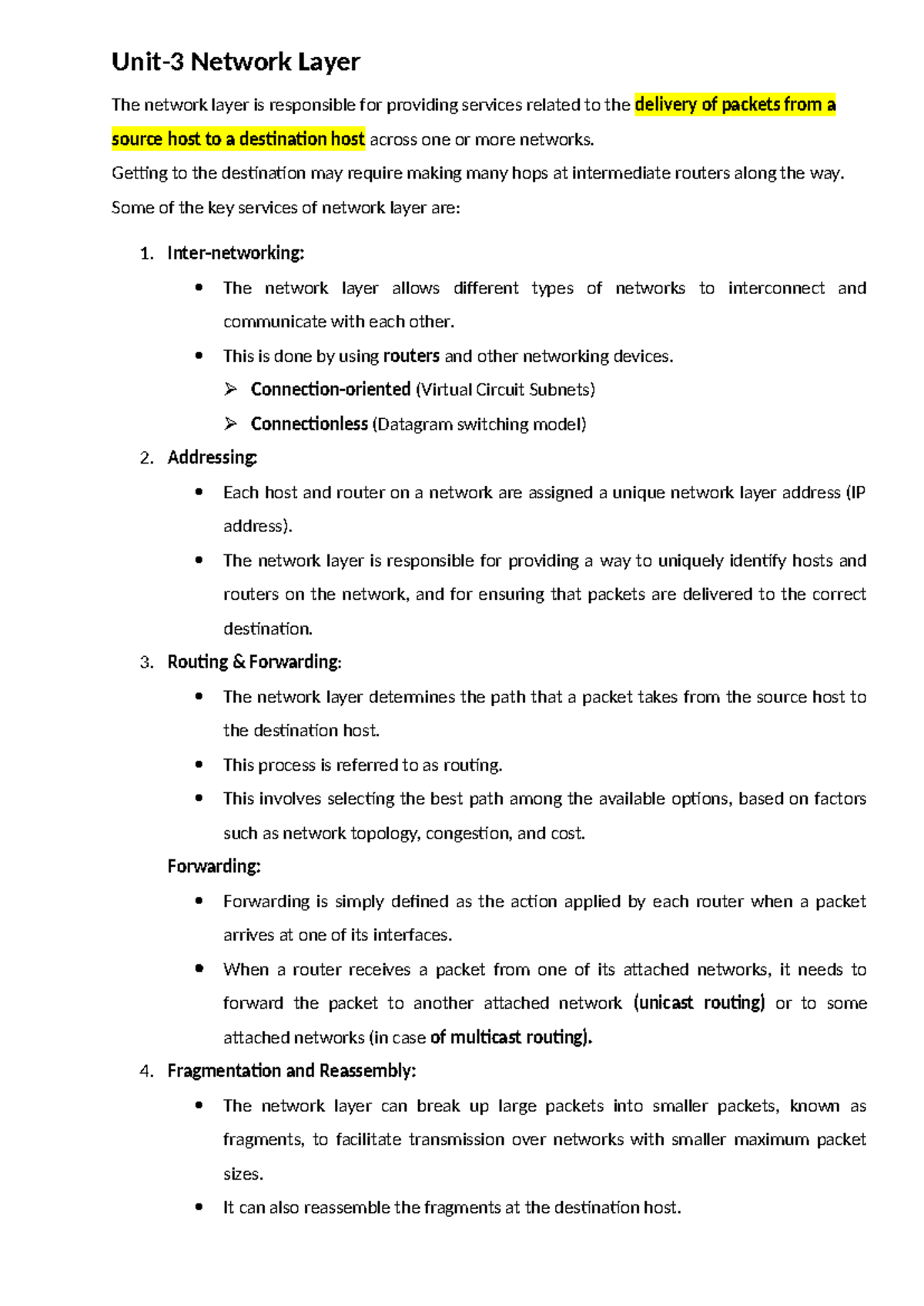 Unit-3 Network Layer - Getting to the destination may require making ...