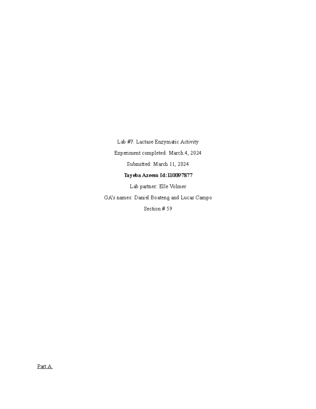 Lab report 7 Lab 7 Lactase Enzymatic Activity Experiment completed