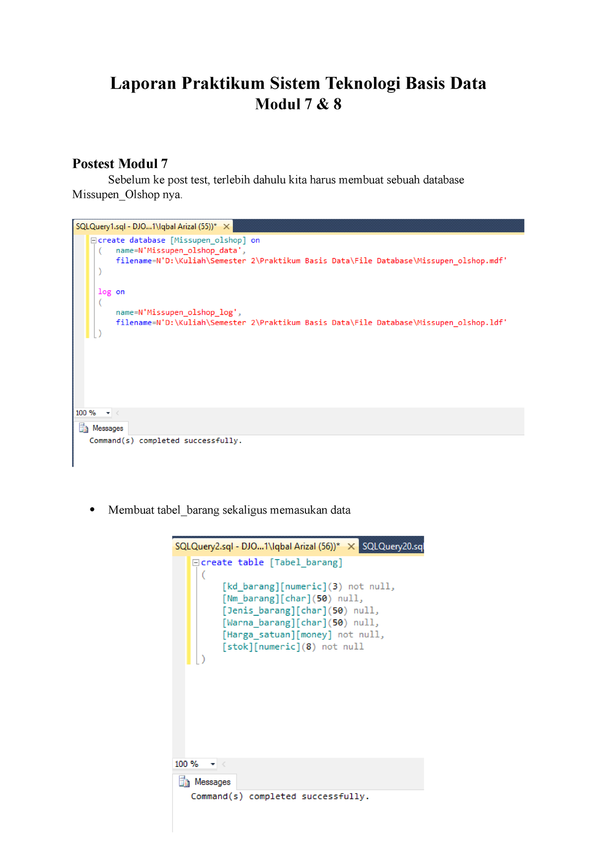Laporan Modul 7 Dan 8 Sistem Teknologi Basis Data - Laporan Praktikum ...