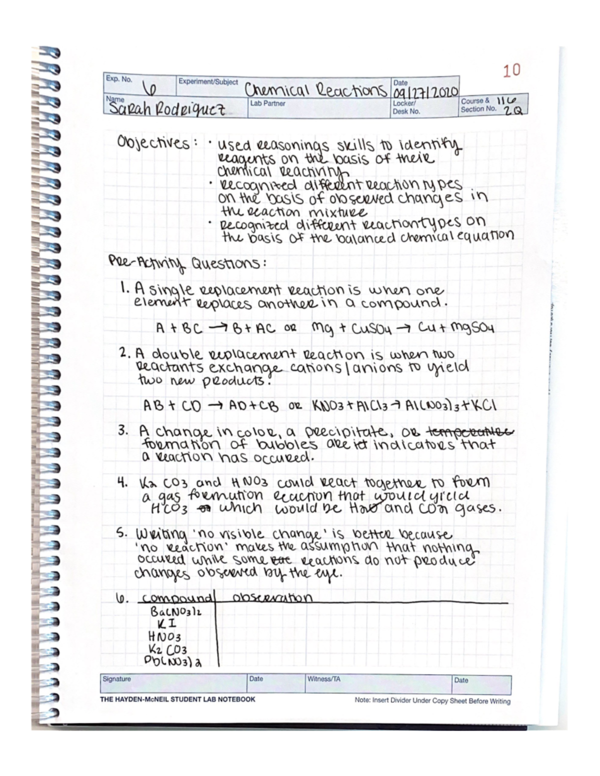 Chem Lab 6 - Chem Lab 6 Prework - CH 116 - Studocu