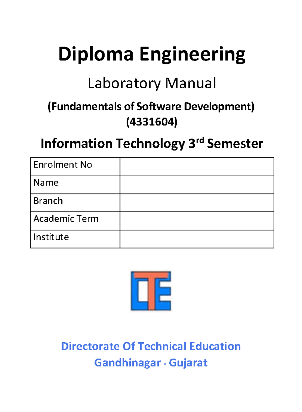 4331604 Fundamentals of software development (fsd lab manual