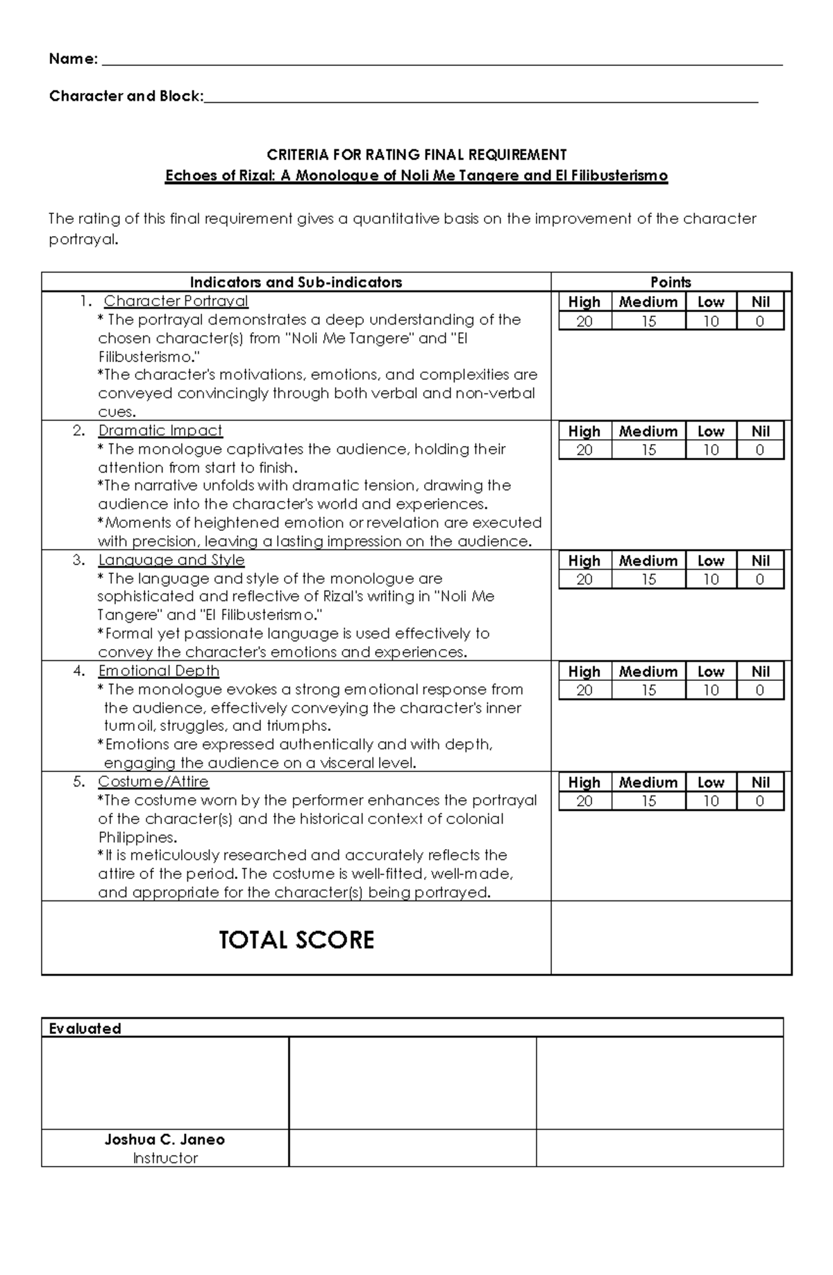 HIST101 Criteria - reviewer - Name: - Studocu