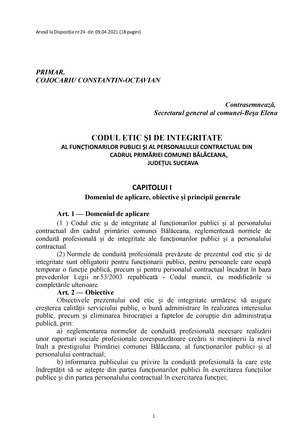 Humane Tactile sense perspective Codul etic si de integritate al functionarilor publici si al personalului -  Anexă la Dispoziția nr - StuDocu