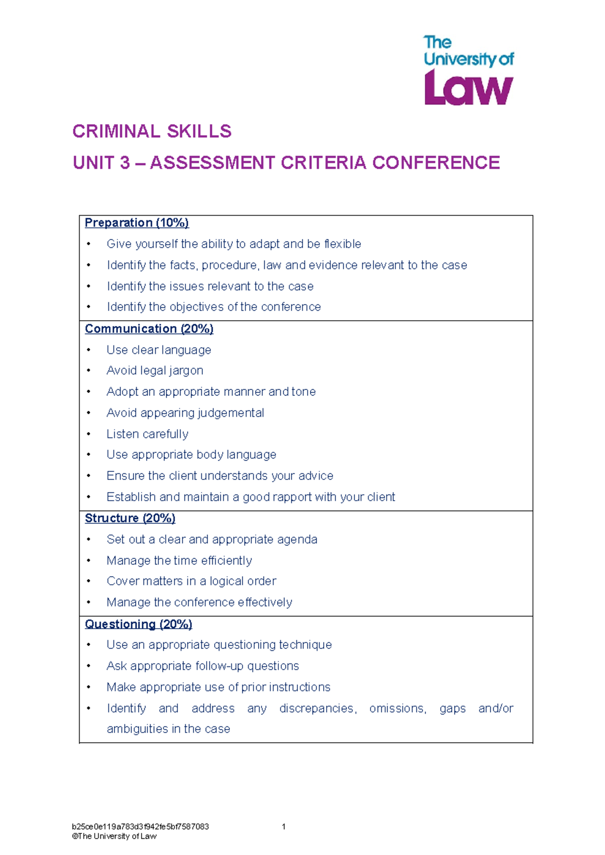 Conference Assessment Criteria - CRIMINAL SKILLS UNIT 3 – ASSESSMENT ...
