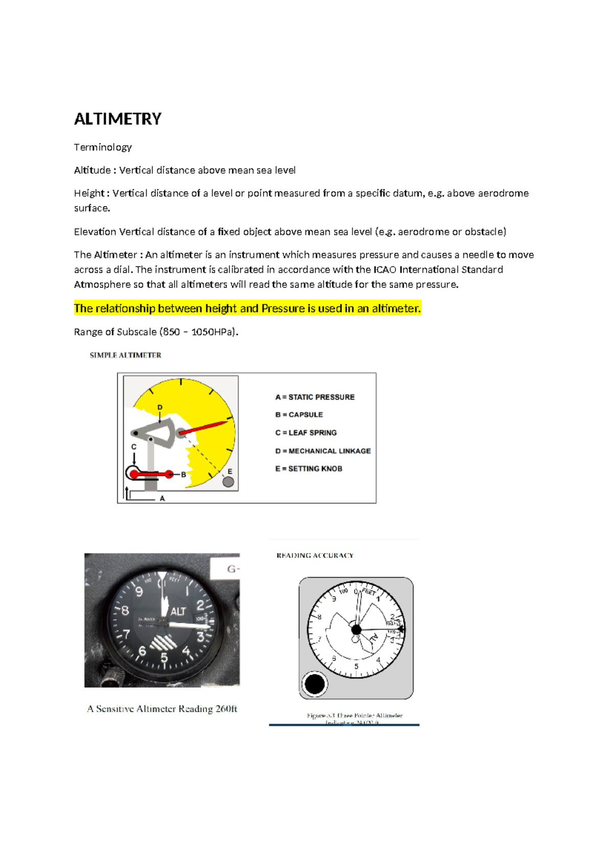Altimetry - Nmm - ALTIMETRY Terminology Altitude : Vertical distance ...