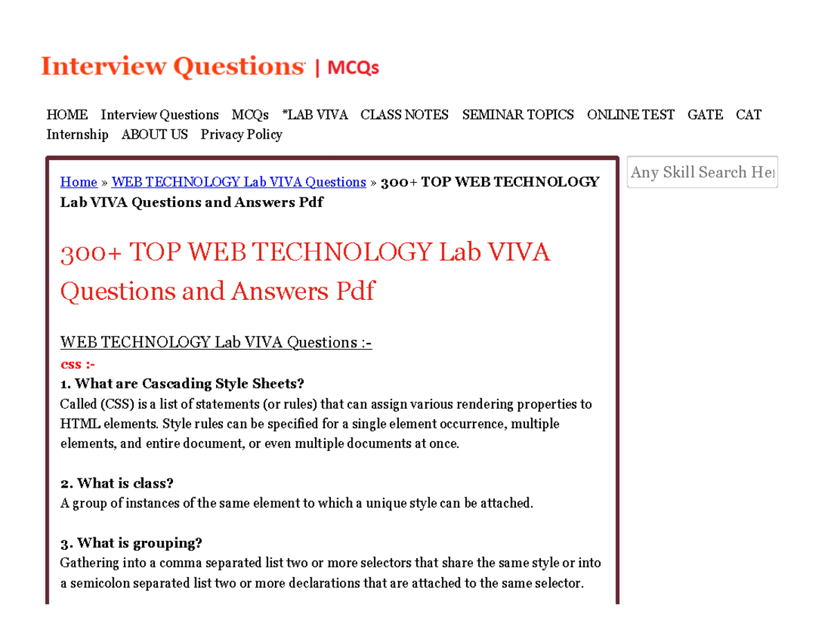 Top Web Technology Lab Viva Questions and Answers PDF - Home » WEB ...