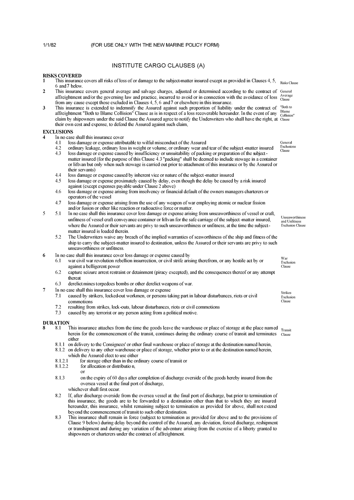 institute-cargo-clause-a-1982-risk-management-studocu