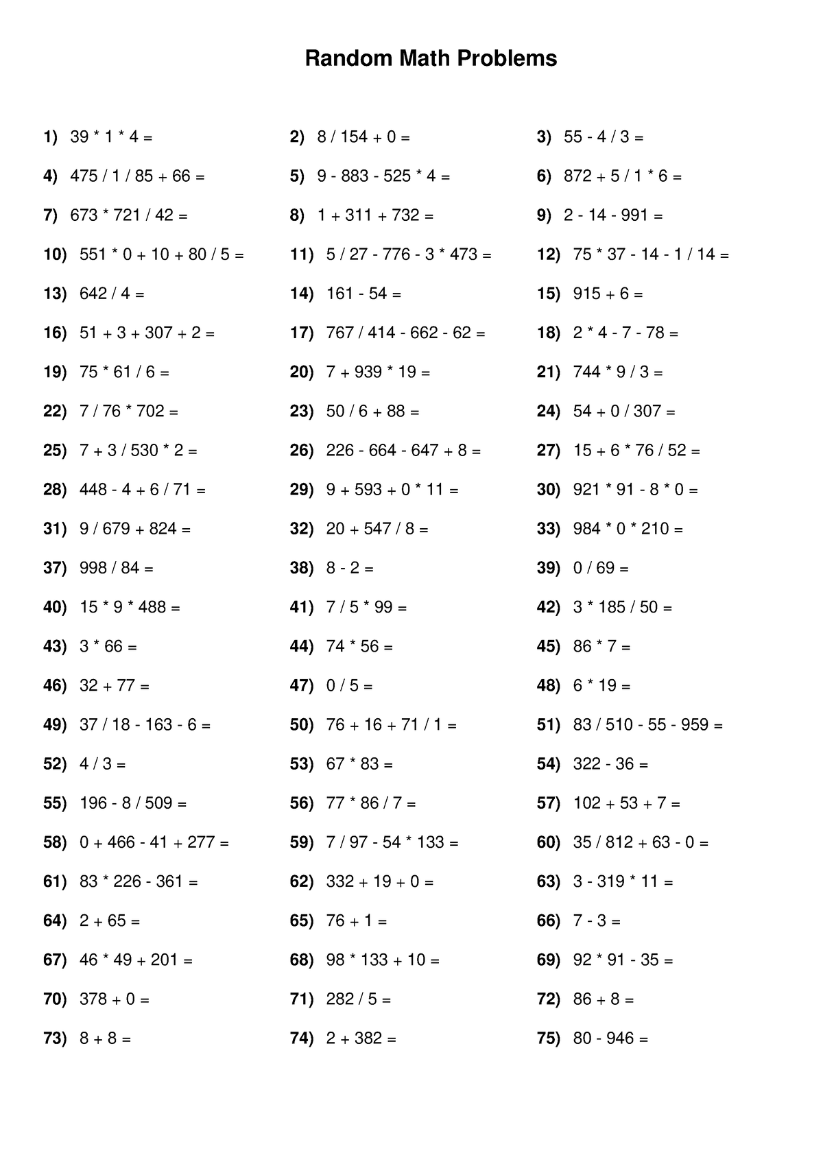 Bafocibmti - adfgadfg - Random Math Problems 1) 39 * 1 * 4 = 2) 8 / 154 ...