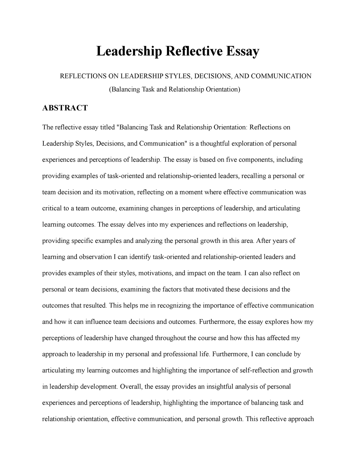 apa assignment leadership style reflective essay