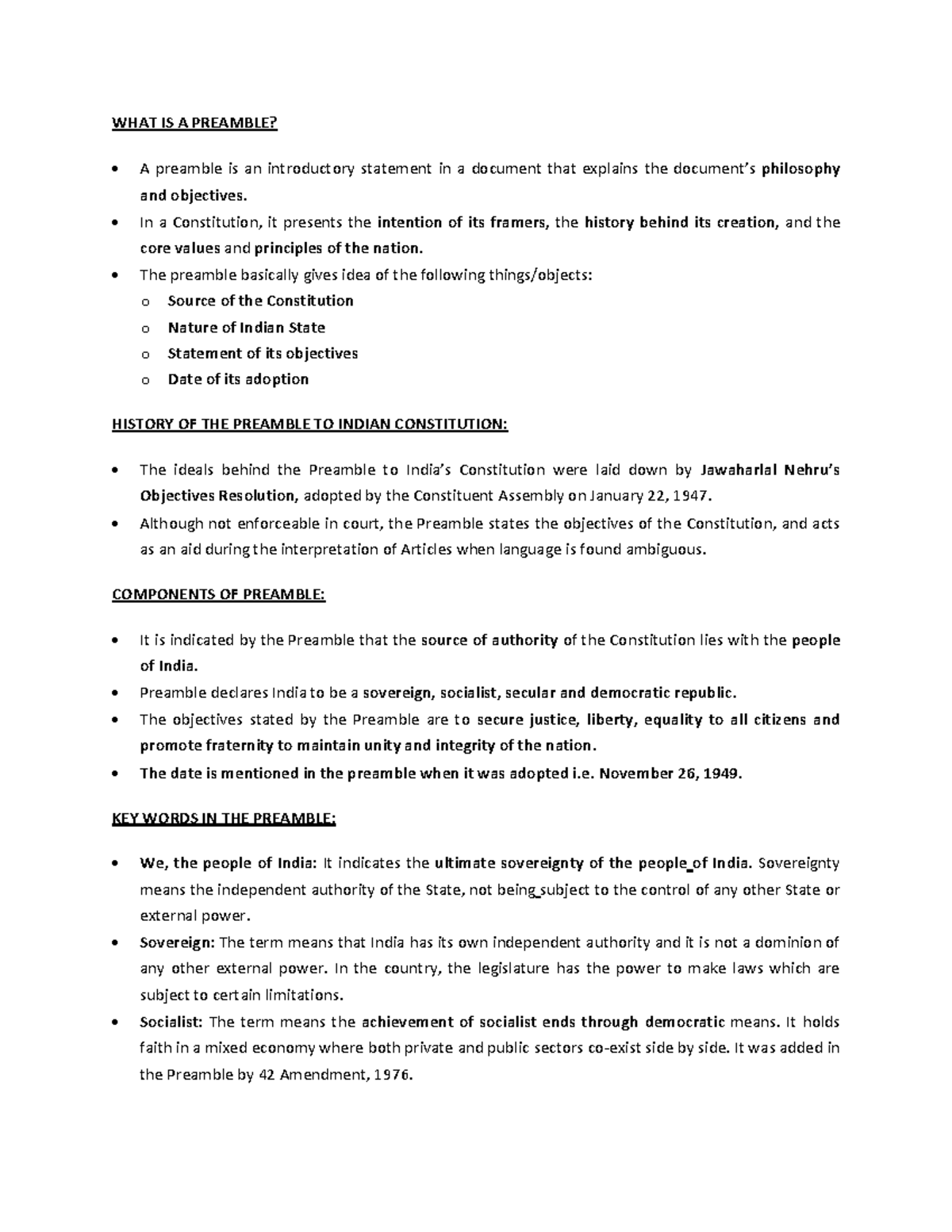 Constitution of India WHAT IS A PREAMBLE? A preamble is an