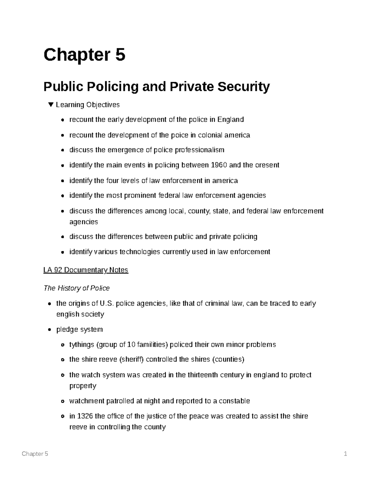 Chapter 5 Powerpoint Notes - Chapter 5 Public Policing And Private ...