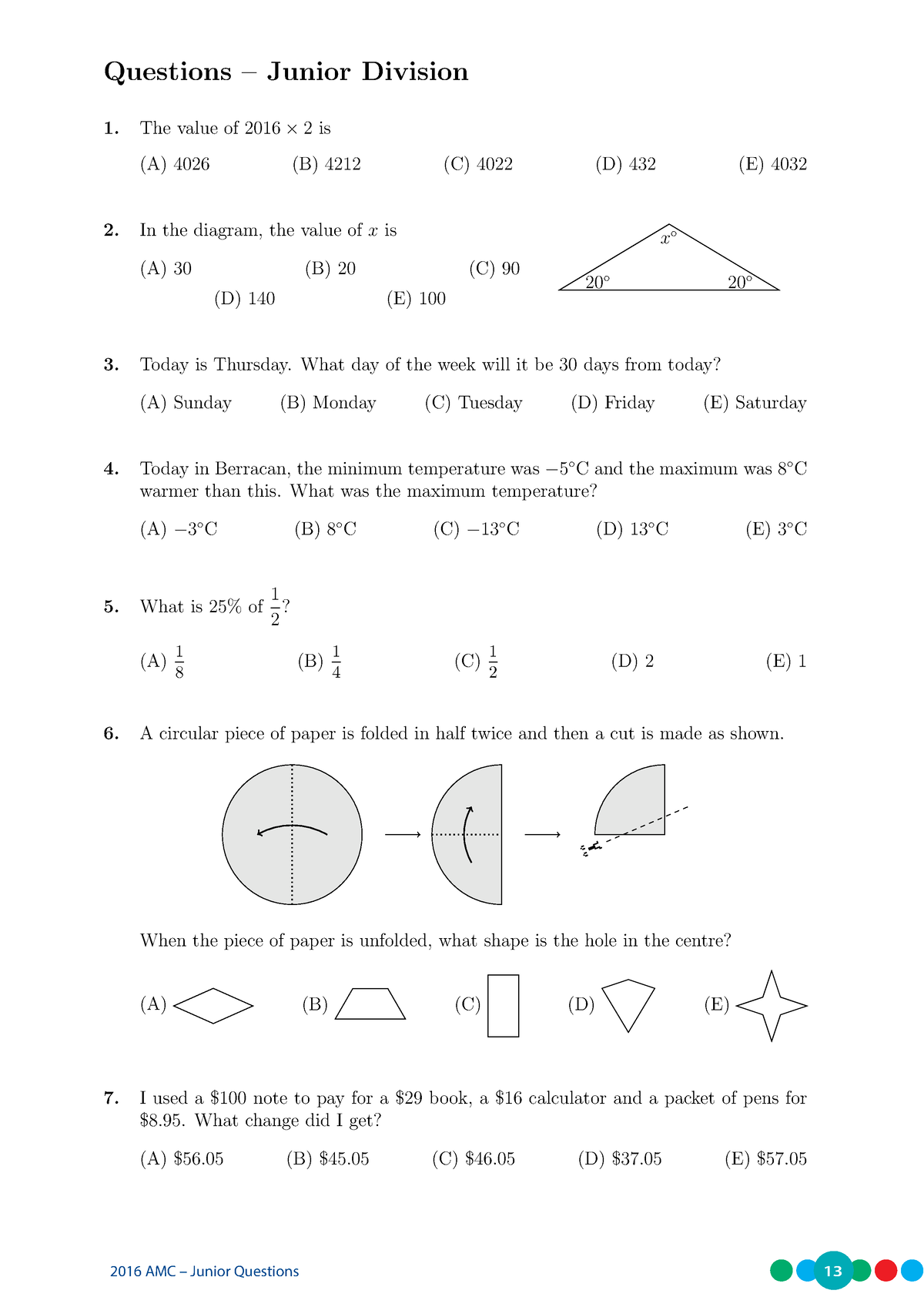 AMC 2016 - Junior - Yes Sir - 2016 AMC – Junior Questions 1313 ...