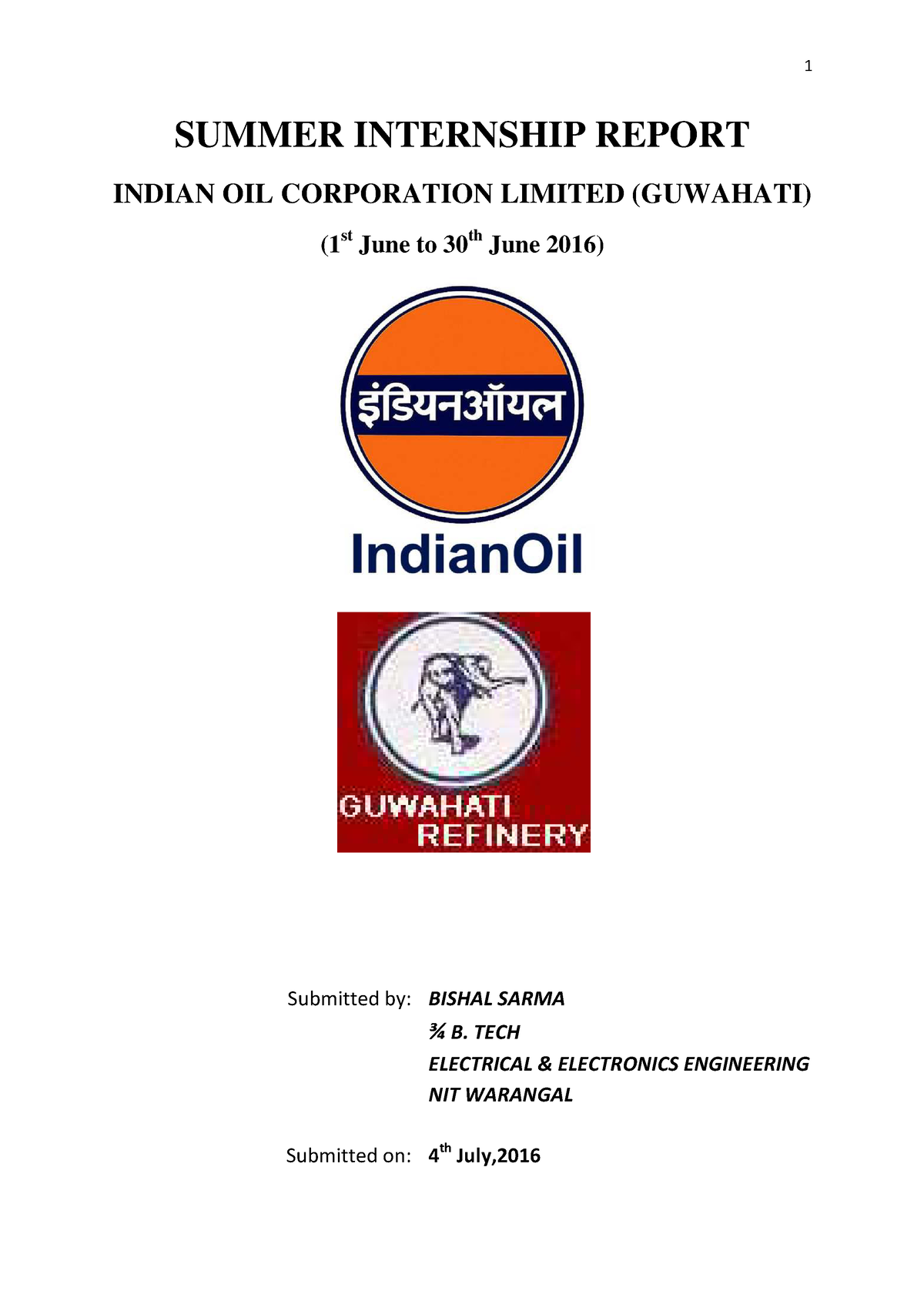 Summer Internship Report Indian OIL CORP SUMMER INTERNSHIP REPORT