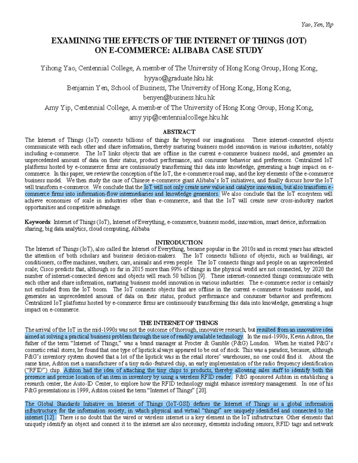 Alibabba case study - EXAMINING THE EFFECTS OF THE INTERNET OF THINGS ...