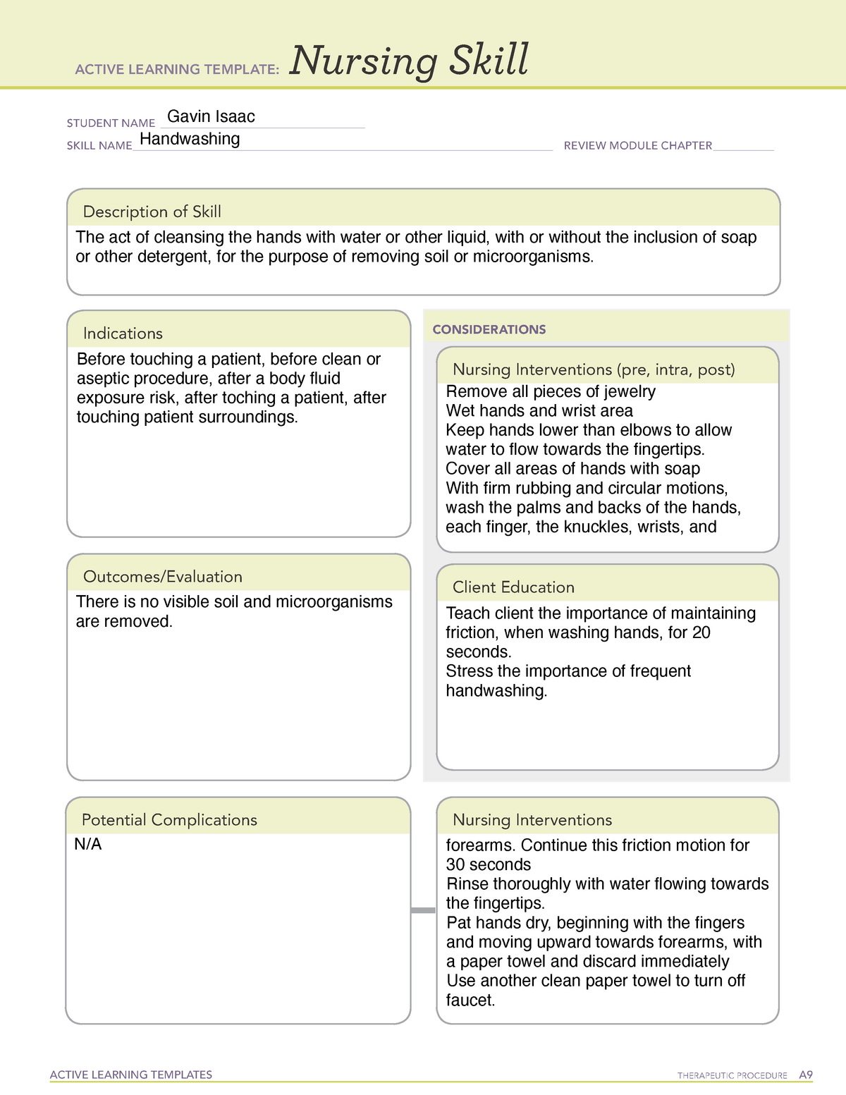 Skill Handwashing - Active Learning Template - ACTIVE LEARNING ...