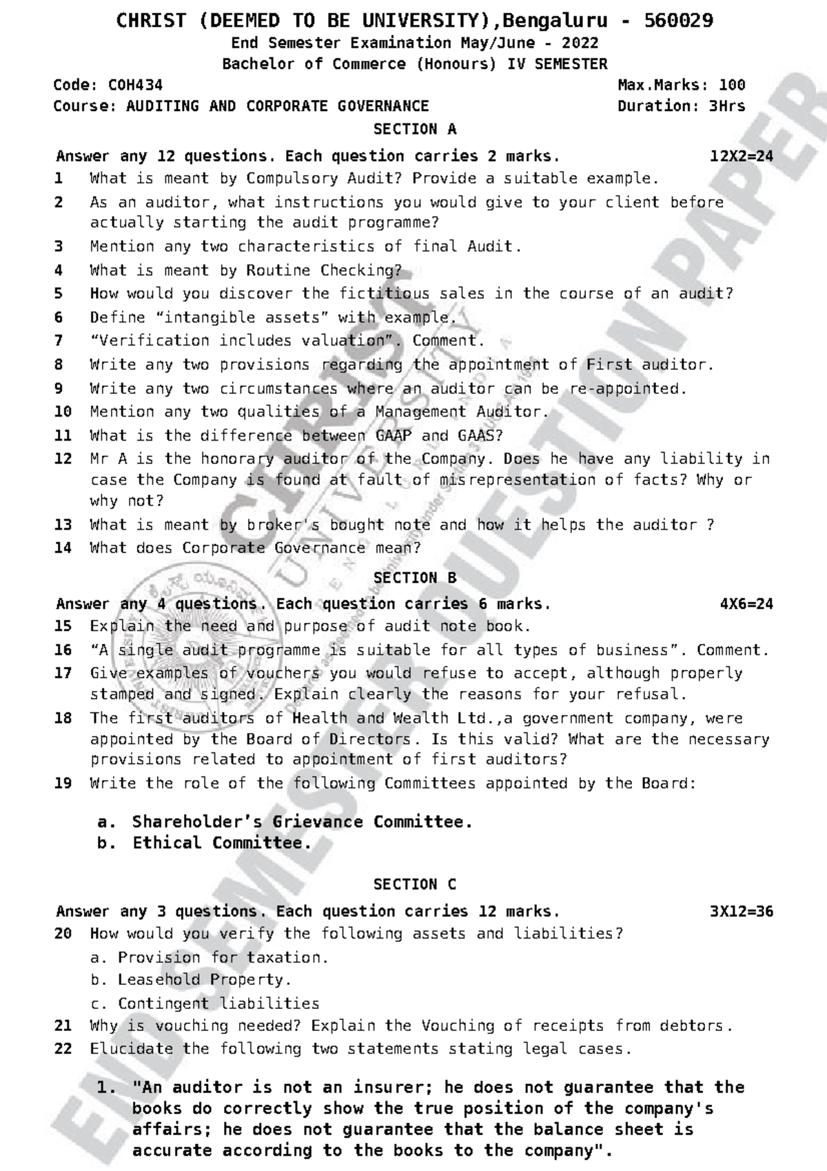 Auditing2022 notes CHRIST (DEEMED TO BE UNIVERSITY),Bengaluru