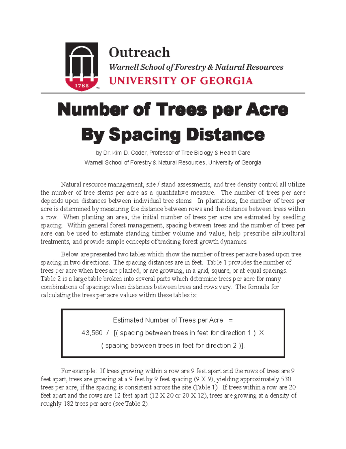 Jx Woodland Management Trees per Acre Spacing Dist Coder 2017 - Number ...