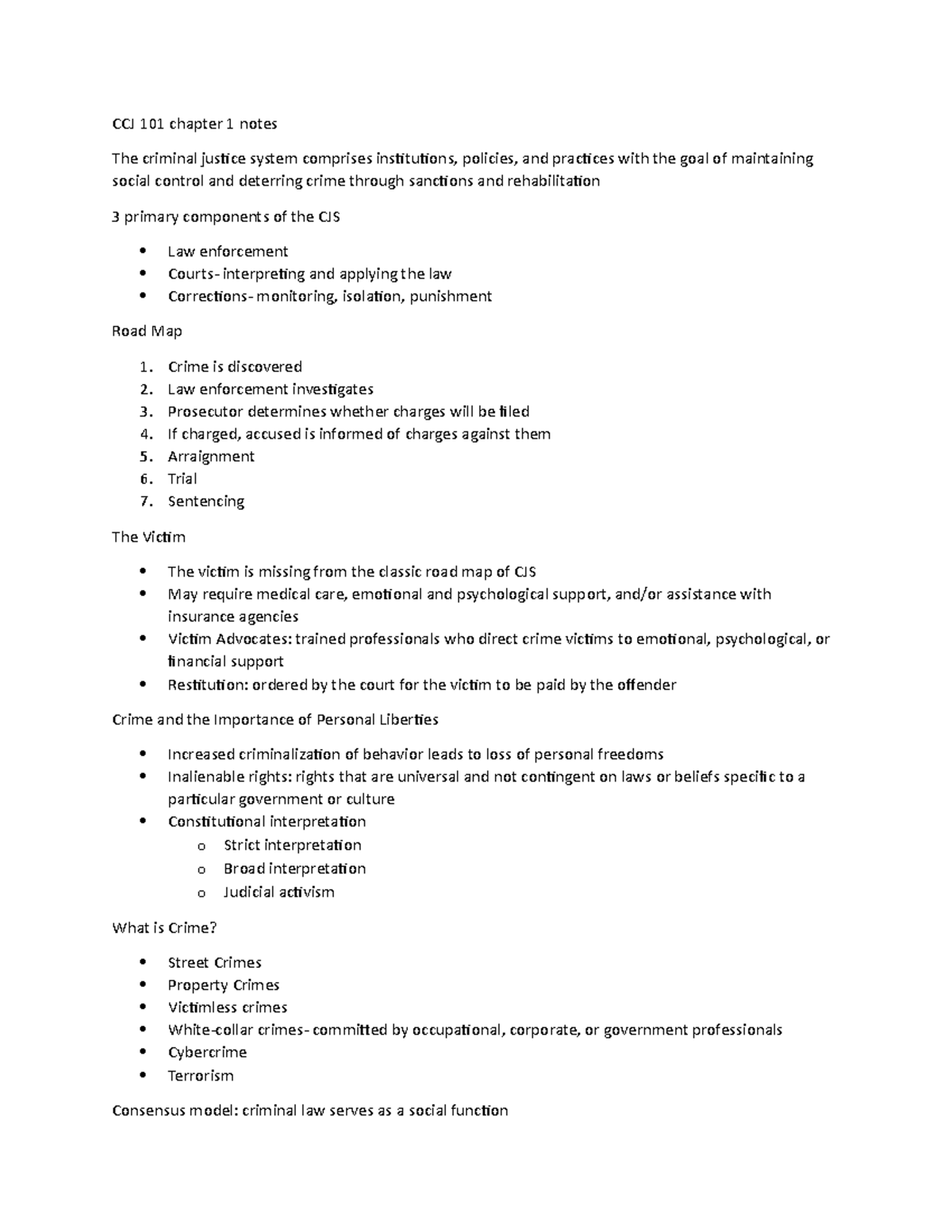 CCJ 101 chapter 1 notes - CCJ 101 chapter 1 notes The criminal justice ...