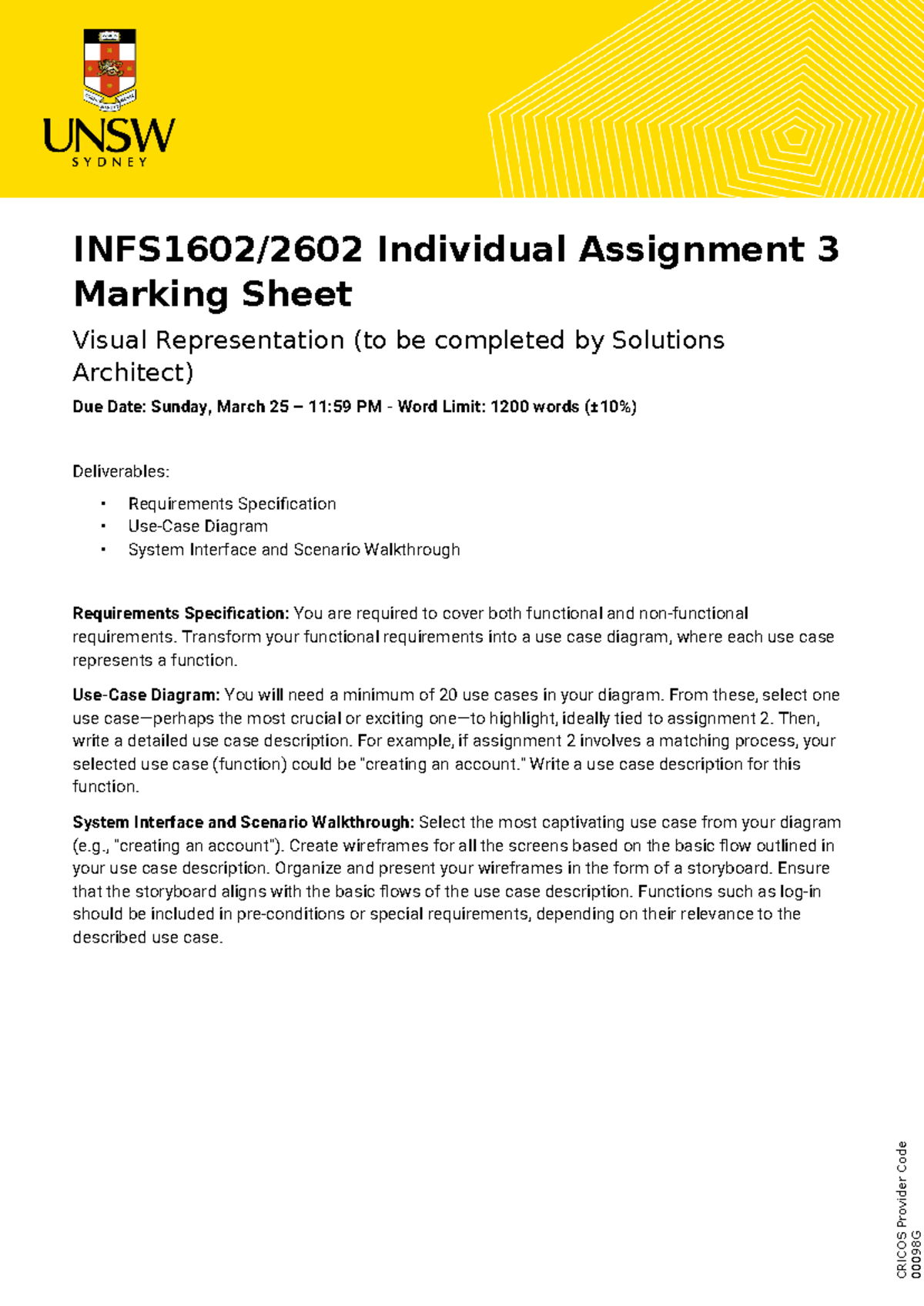 INFS 1602-2602 Individual Assignment 3 Marking Sheet - INFS1602/2602 ...