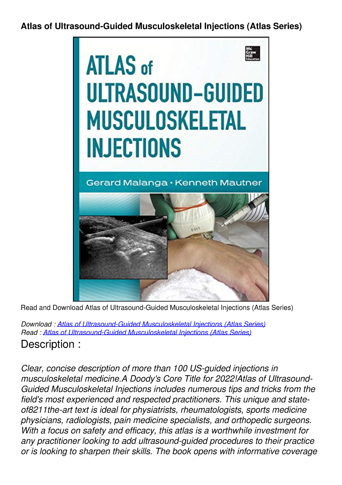 Get [PDF] Download Atlas Of Ultrasound-Guided Musculoskeletal ...