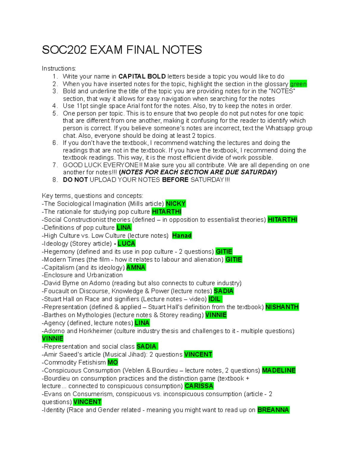 SOC202 EXAM Final Notes - SOC202 EXAM FINAL NOTES Instructions: 1 ...