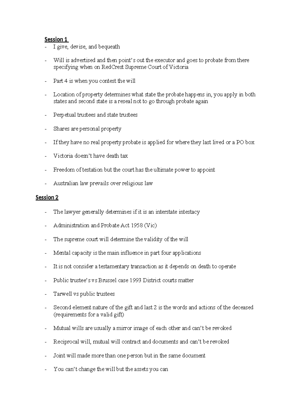wills and estates class notes - Session 1 I give, devise, and bequeath ...