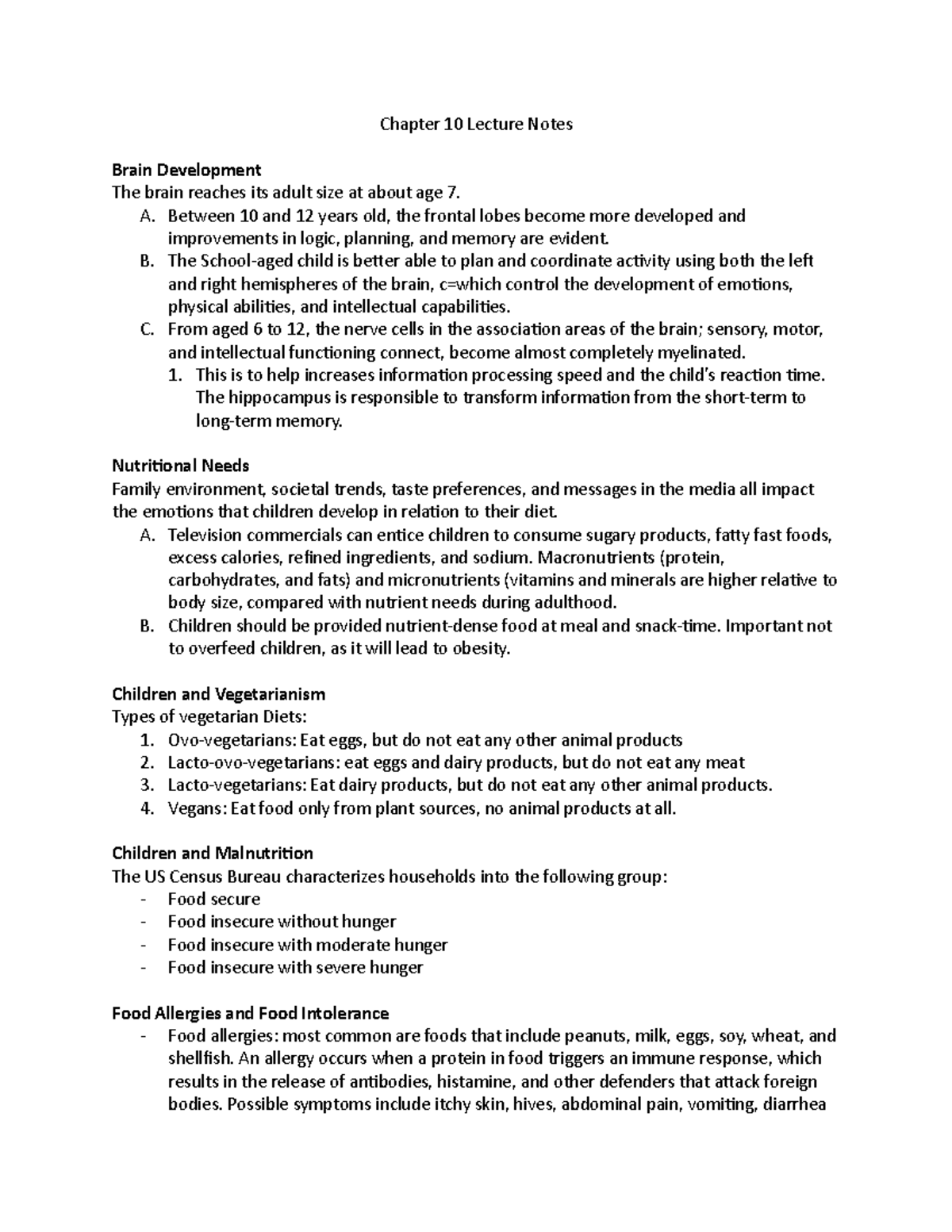 Chapter 10 Lecture Notes - Chapter 10 Lecture Notes Brain Development ...