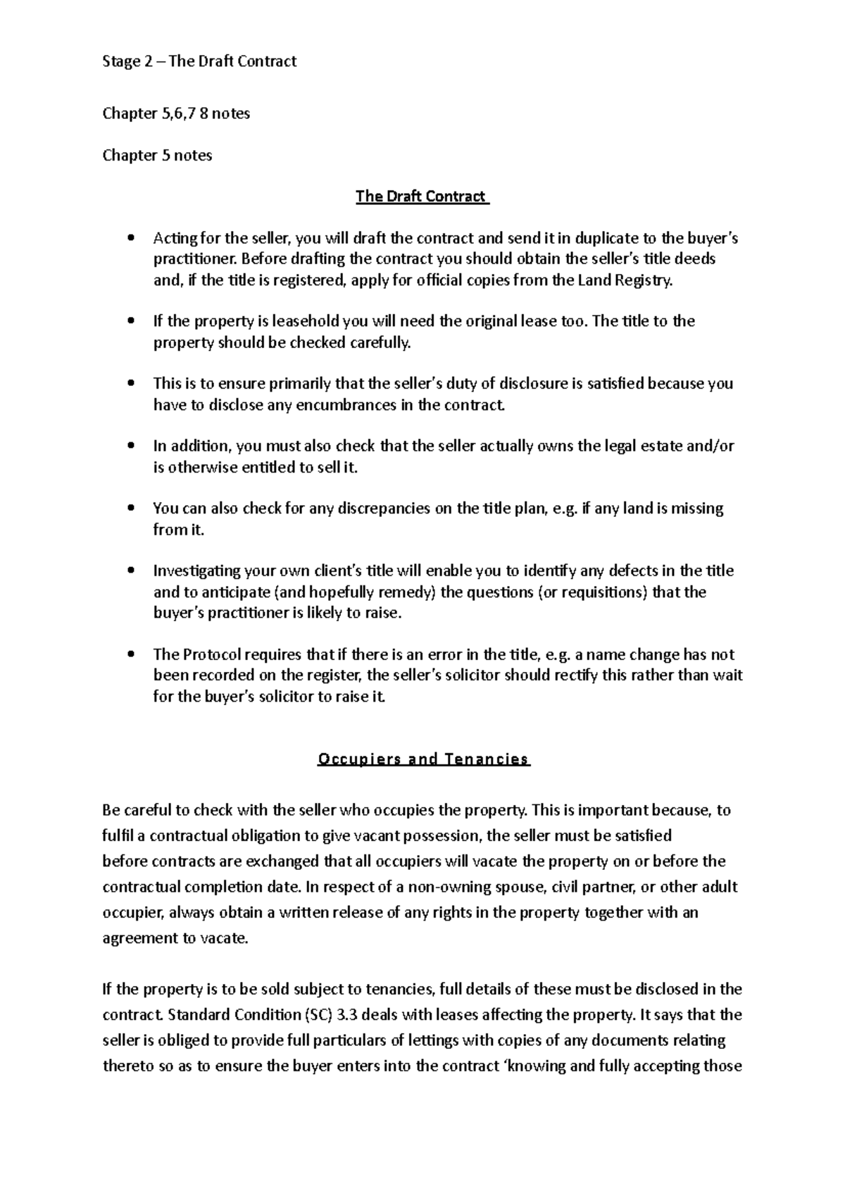 Stage 3 Draft contract Chapter 5,6,7 8 notes Chapter 5 notes The