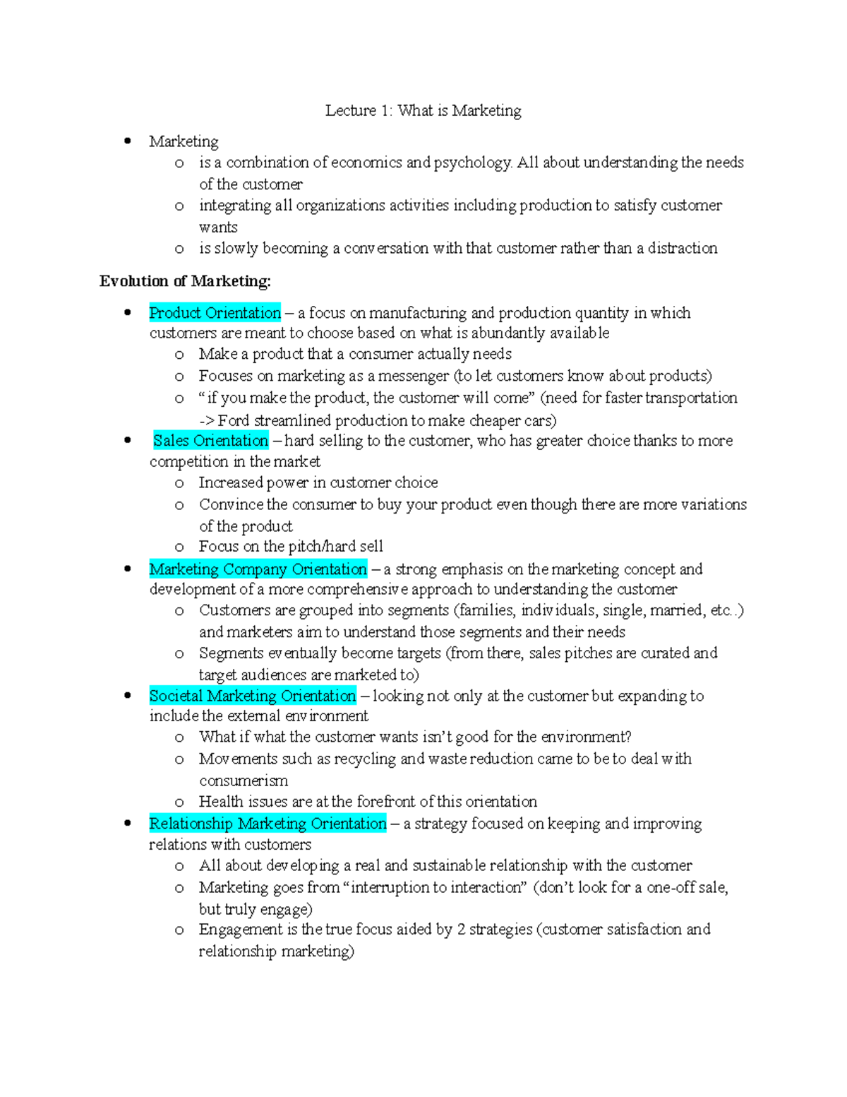 Chapter 1 - MKT - LECTURE NOTEs - MKT100 - Toronto Met - Studocu