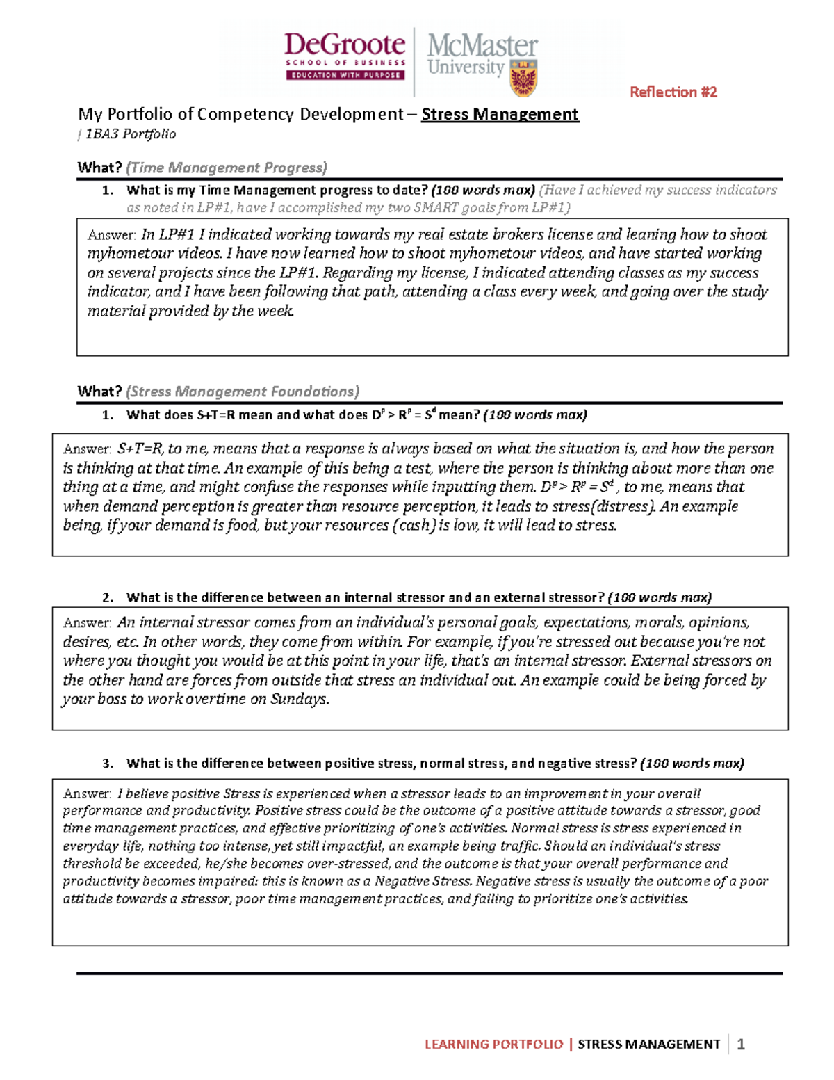 Notes for commerce 1ba3 My Portfolio of Competency Development