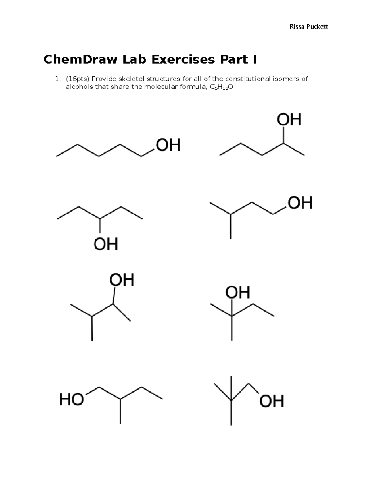 Chem Draw Lab Exercises Part I Rissa Pucket Chemdraw Lab Exercises