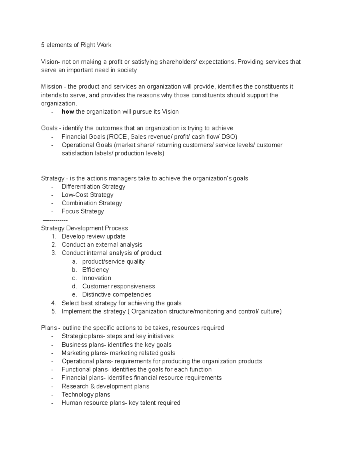Management Ch 3 Note - Ch3 Study Guide - 5 elements of Right Work ...