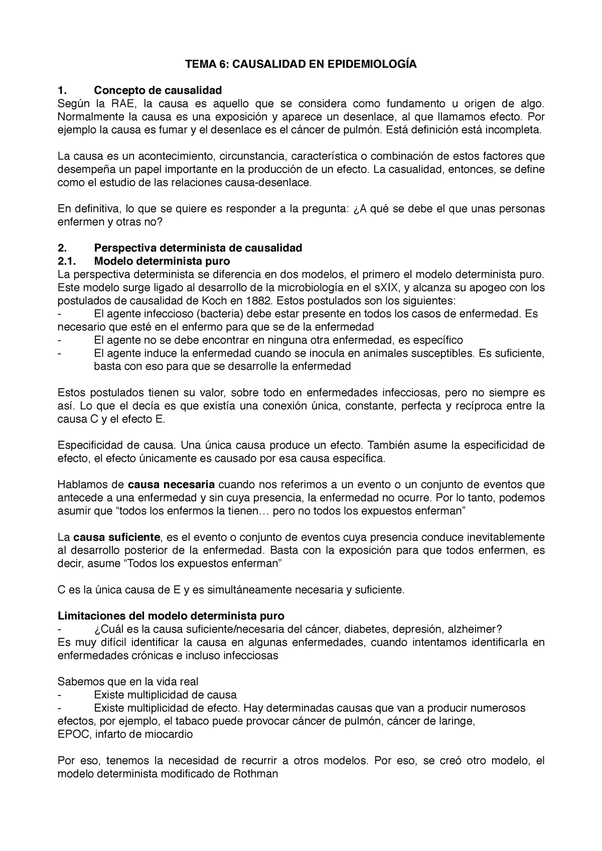 Tema 6. EPIDEMIOLOGÍA Y SALUD PÚBLICA - TEMA 6: CAUSALIDAD EN 1. Concepto de  causalidad la RAE, la - Studocu