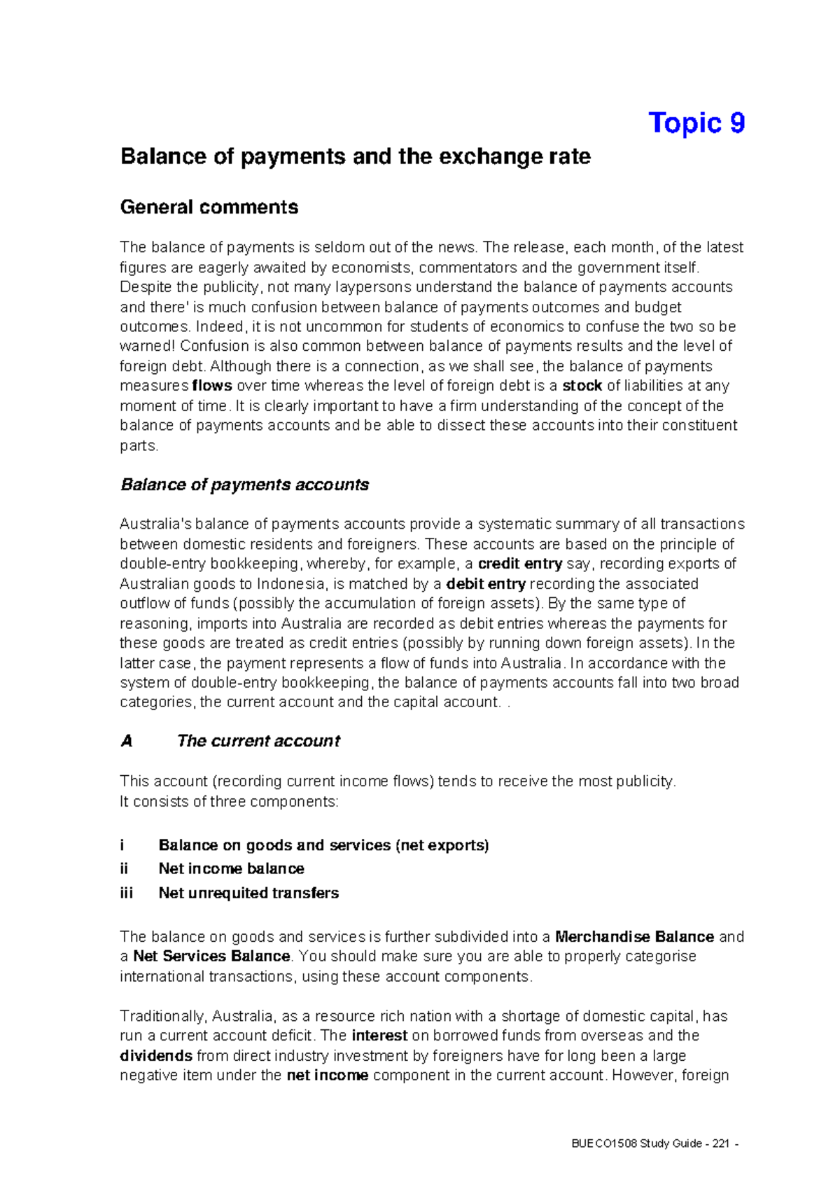 Topic 9 - Notes - Topic 9 Balance of payments and the exchange rate nts ...
