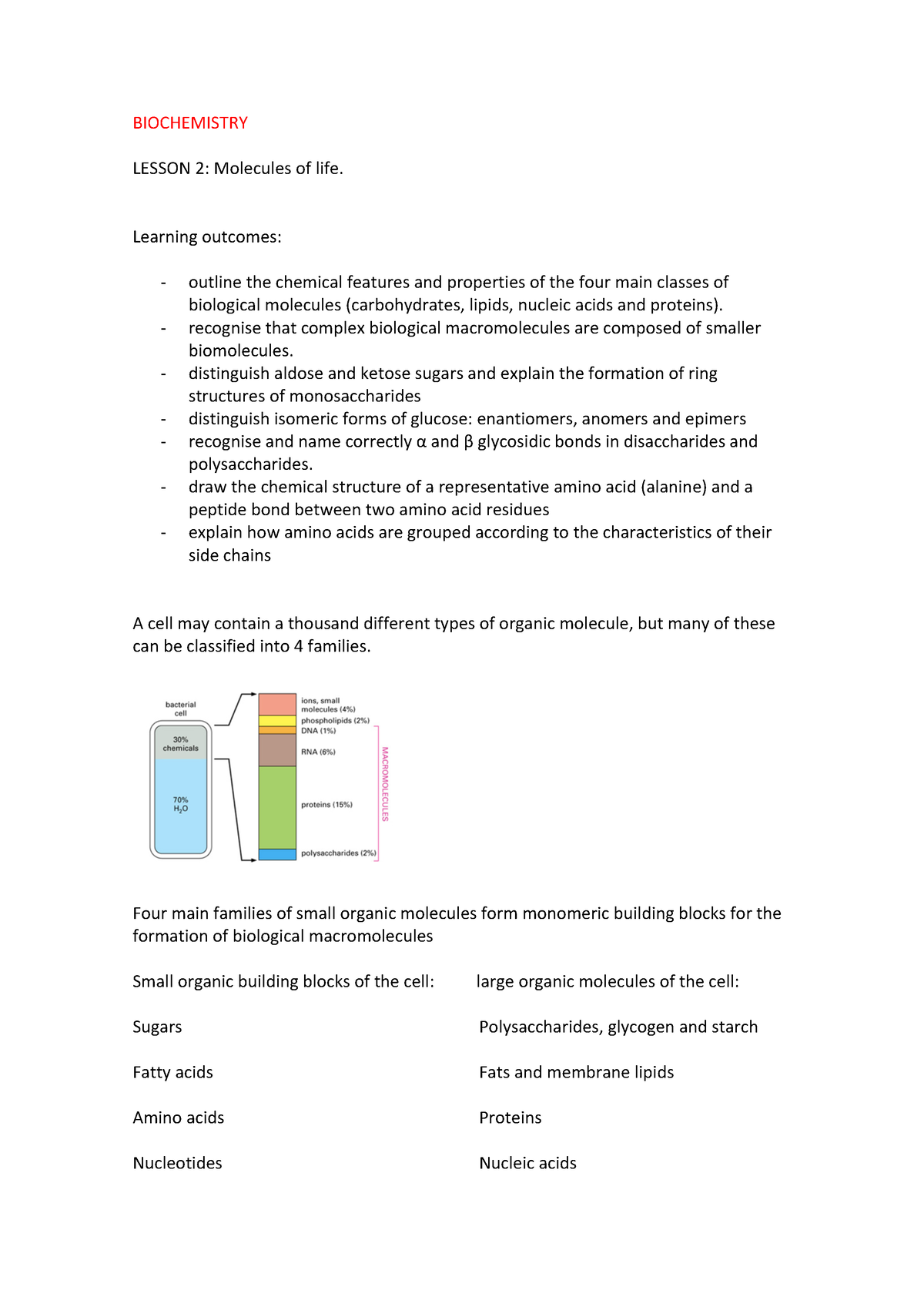 Lecture 2 Biochemistry Molecules Of Life - BIOCHEMISTRY LESSON 2 ...