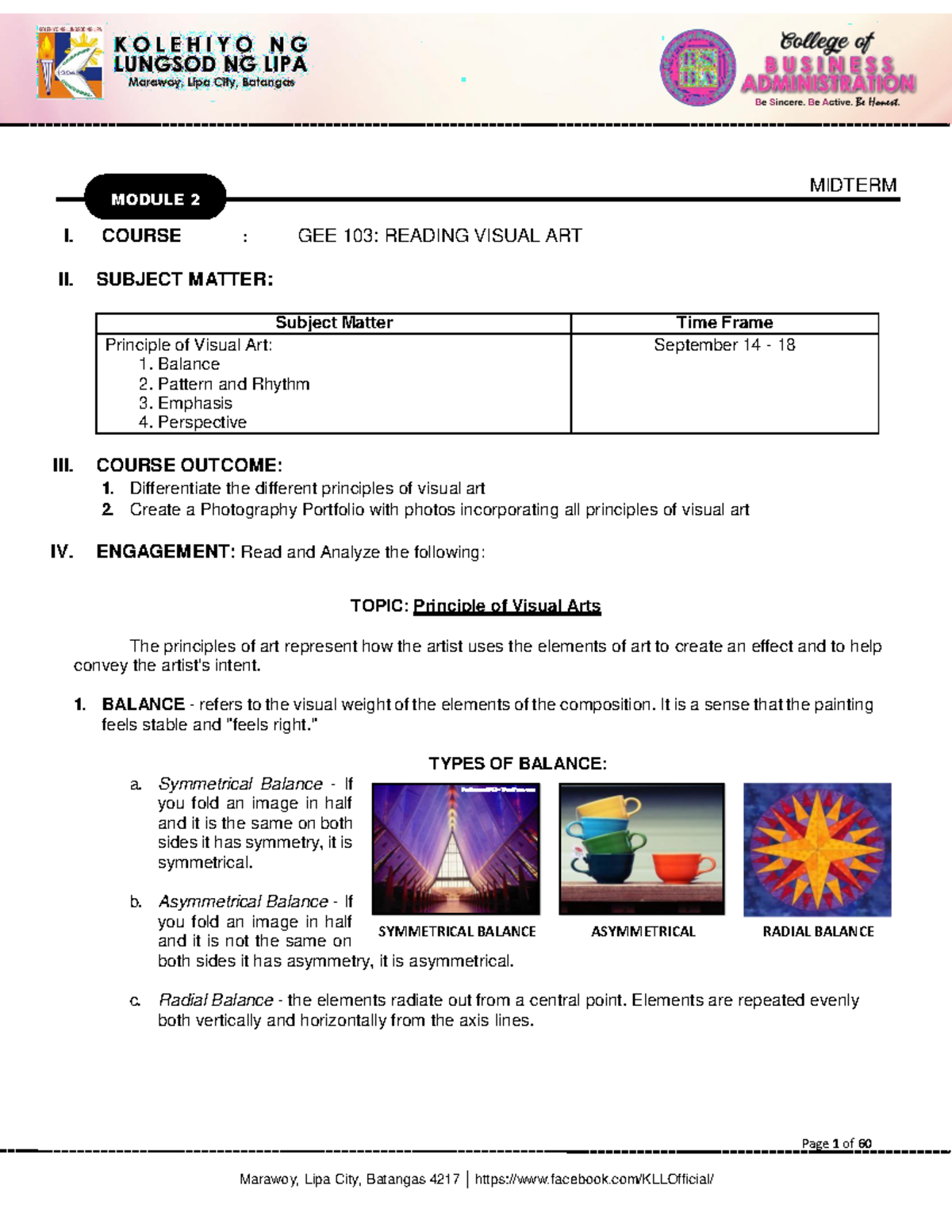 RVA- Module-2 - Hope it helps - Page 1 of 60 I. COURSE : GEE 103 ...