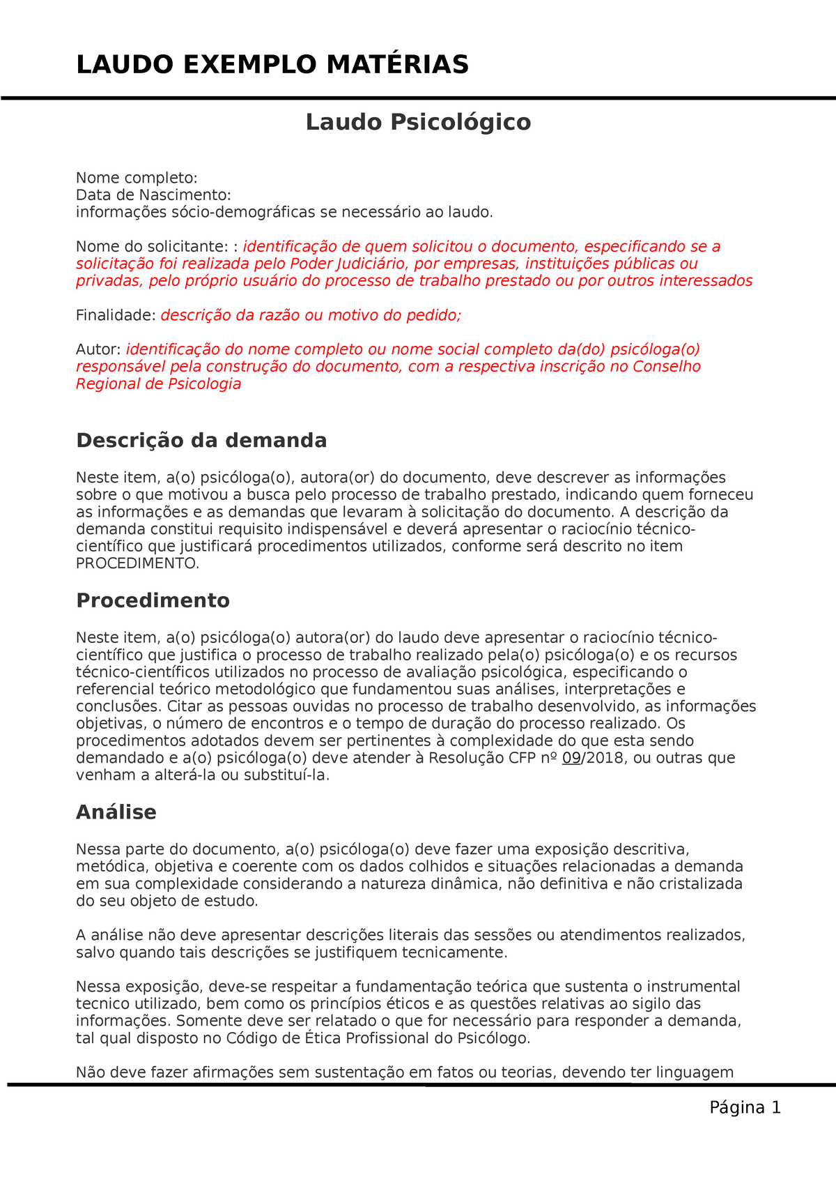 Modelo Laudo Com Nova Regra Do Cfp Aulas Laudo Exemplo MatÉrias Laudo Psicológico Nome 0759