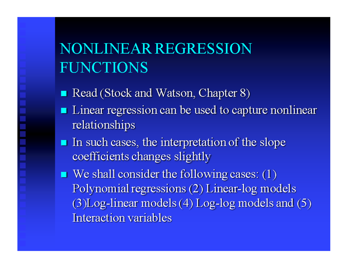 Econ 2p91 Ch 8 Non Linear Regression Functions Ppt Nonlinear Regression Functions N Read