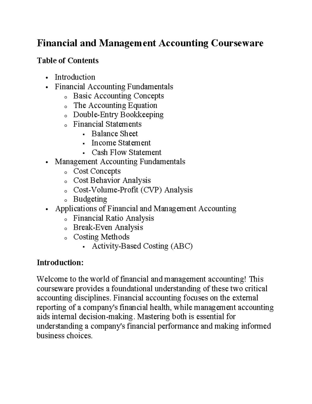 Financial and Management Accounting Overview - Financial and Management ...